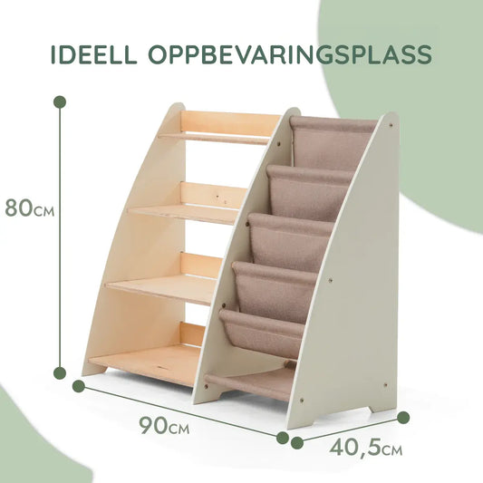 2-i-1 Montessori hylle for bøker og leker