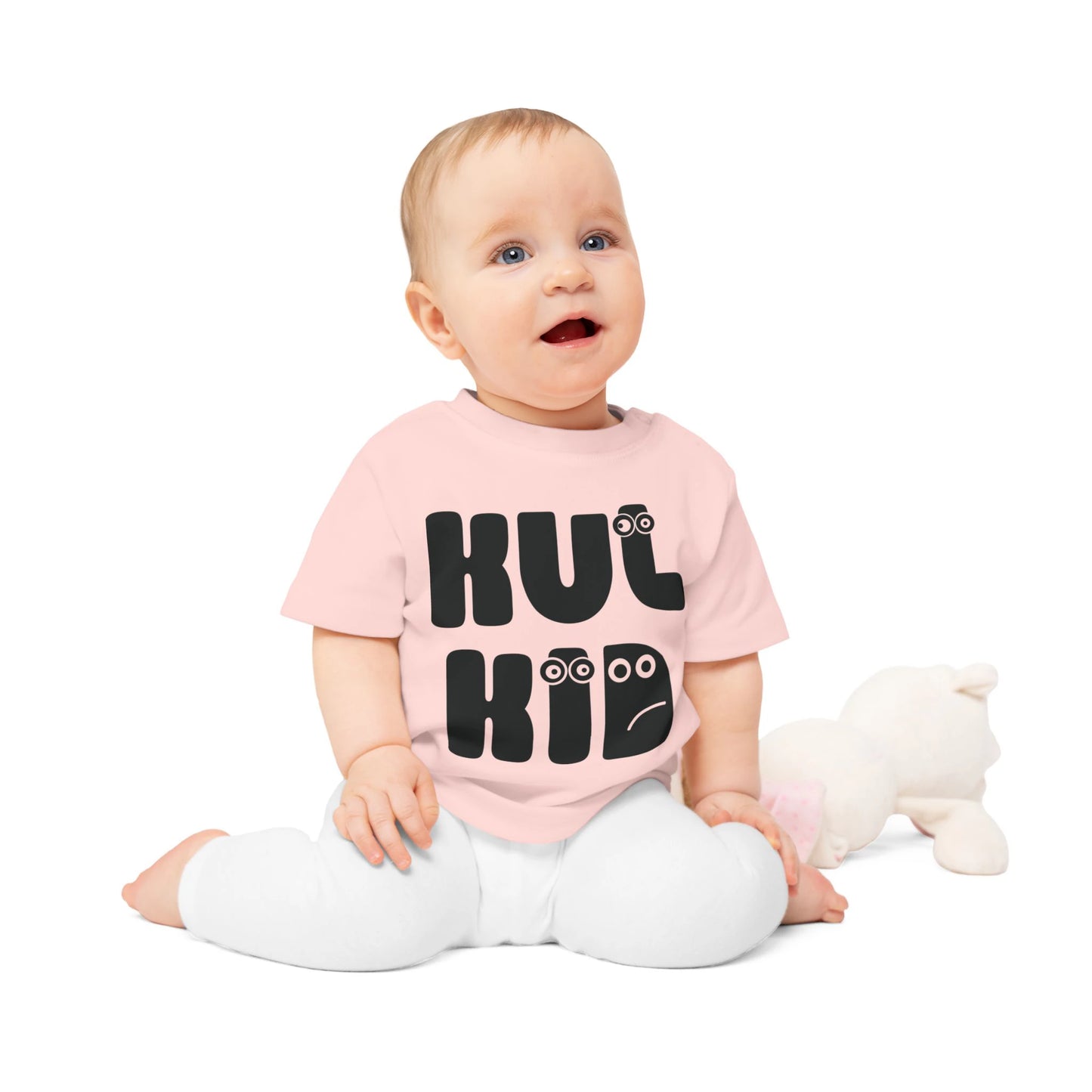 Baby t-skjorte med LATTERKUL tekst – rosa barne-tee 0–36 mnd