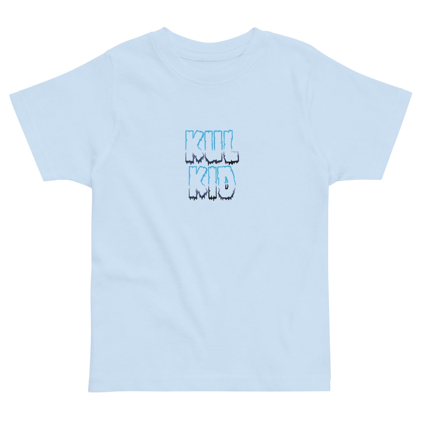 Lyseblå barne-t-skjorte med KUL KID Frost-logo i hvitt trykk.