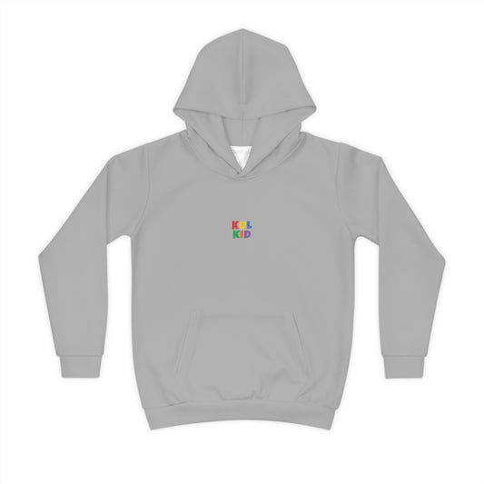 Grå KUL KID hettegenser med brodert logo i front.