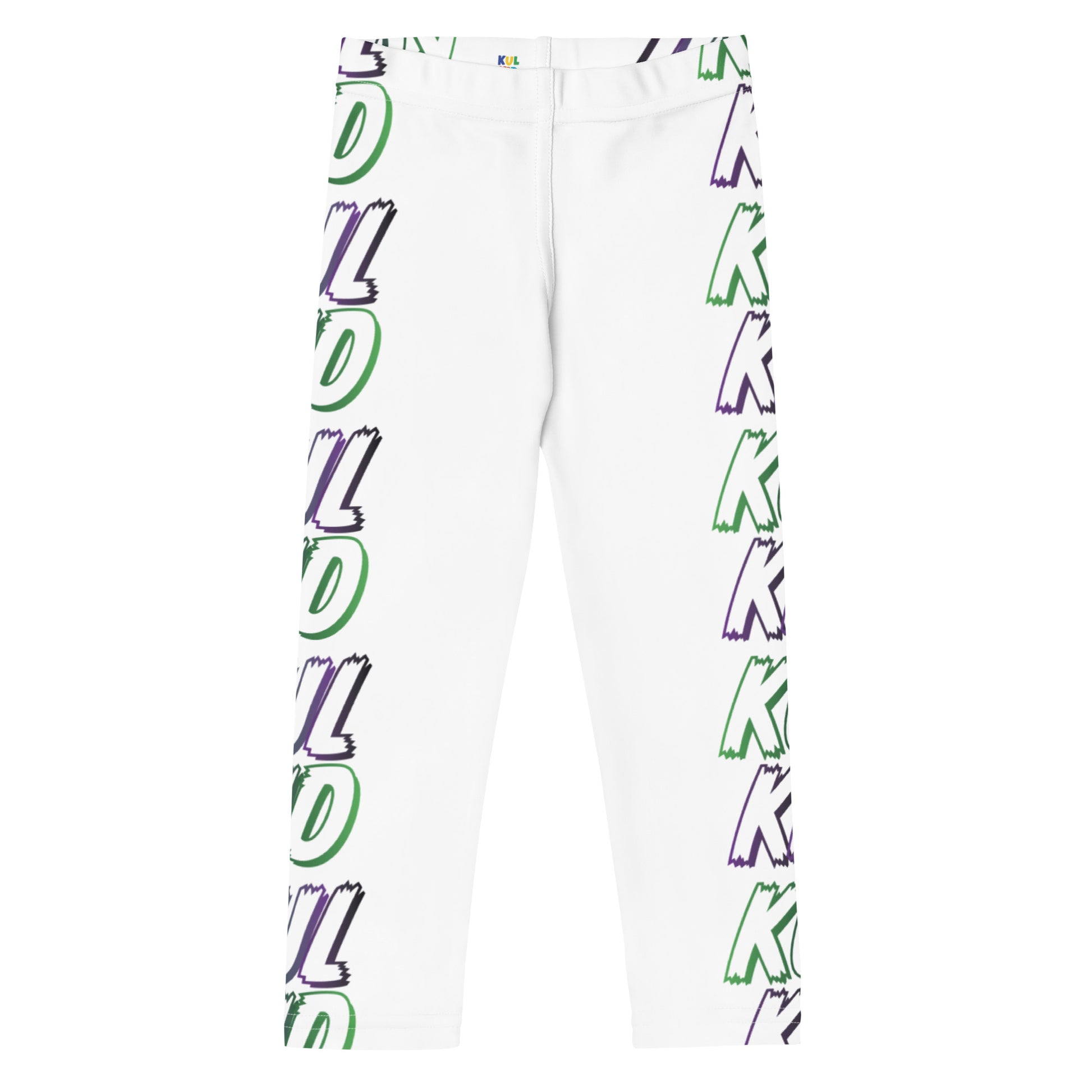 Hvite KUL KID leggings med grønn Smash-stripe-design på sidene.
