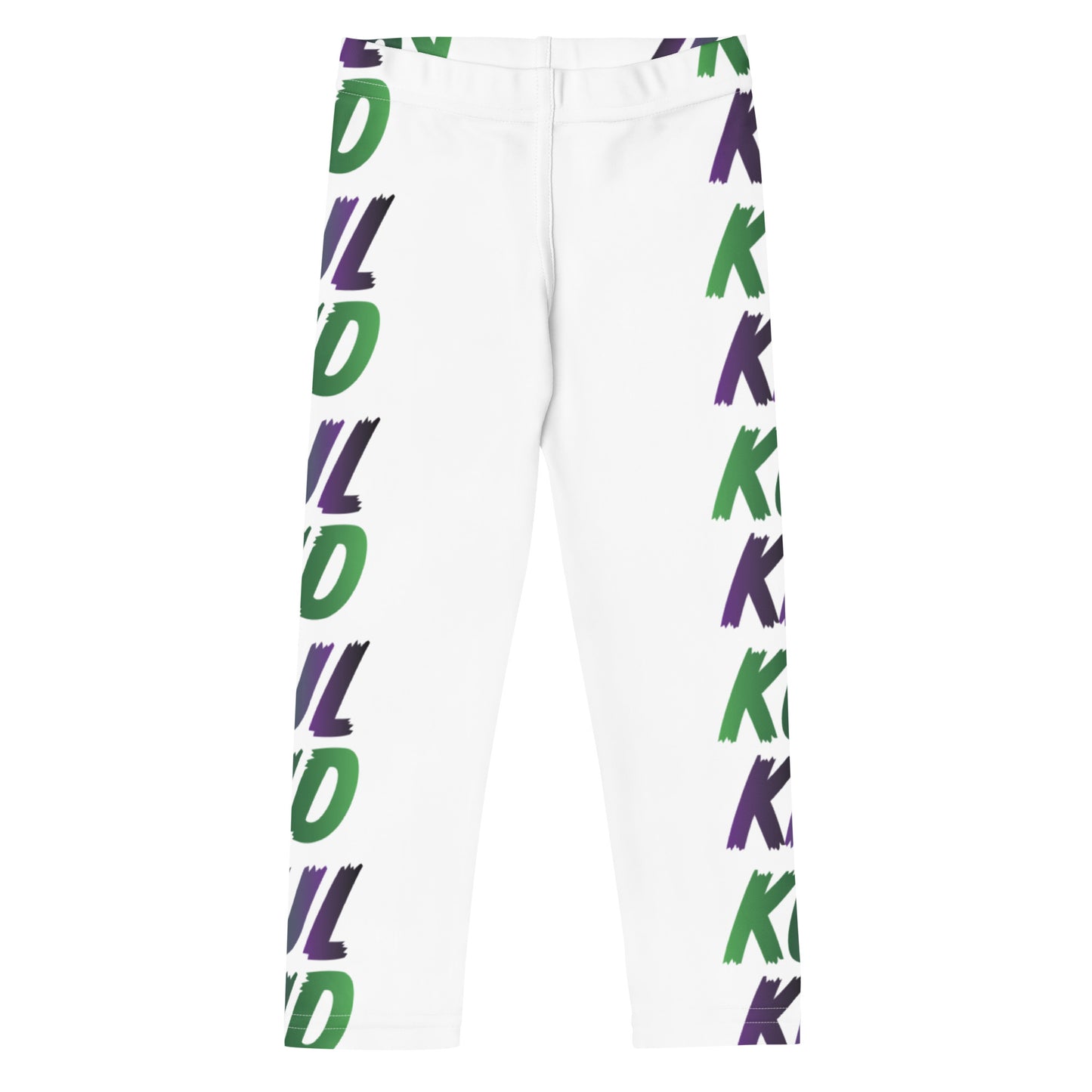 Hvite KUL KID leggings med grønn Smash Kjempen-stripe langs bena.