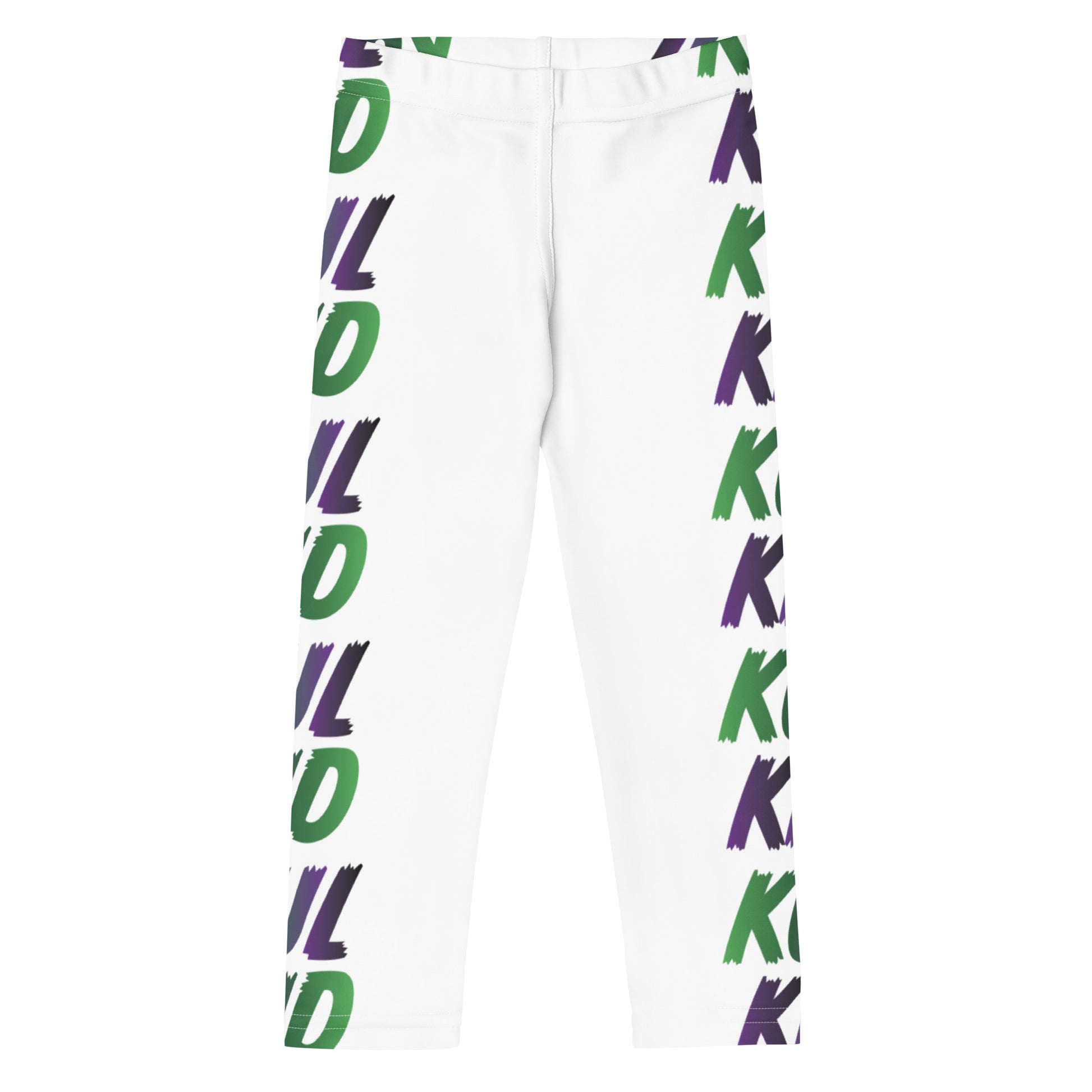 Hvite KUL KID leggings med grønn Smash Kjempen-stripe langs bena.