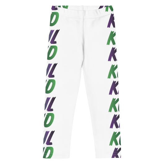 Hvite KUL KID leggings med grønn Smash Kjempen-stripe langs bena.