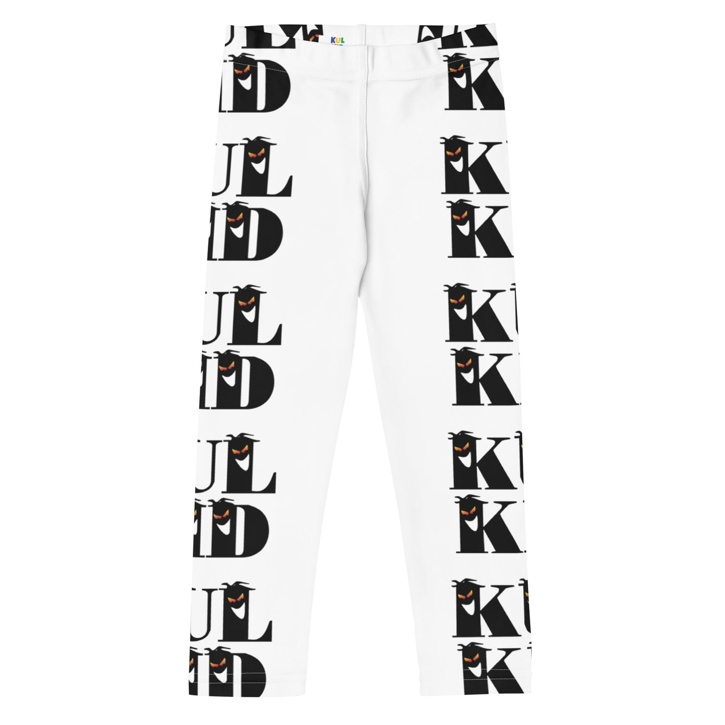 Hvite KUL KID leggings med svart Spooky-stripe-design langs bena.