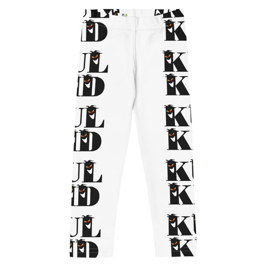 Hvite KUL KID leggings med svart Spooky-stripe-design langs bena.