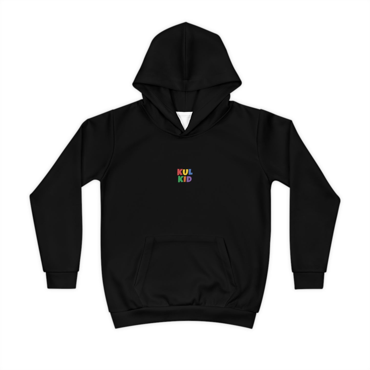Svart KUL KID hettegenser med brodert logo i front.