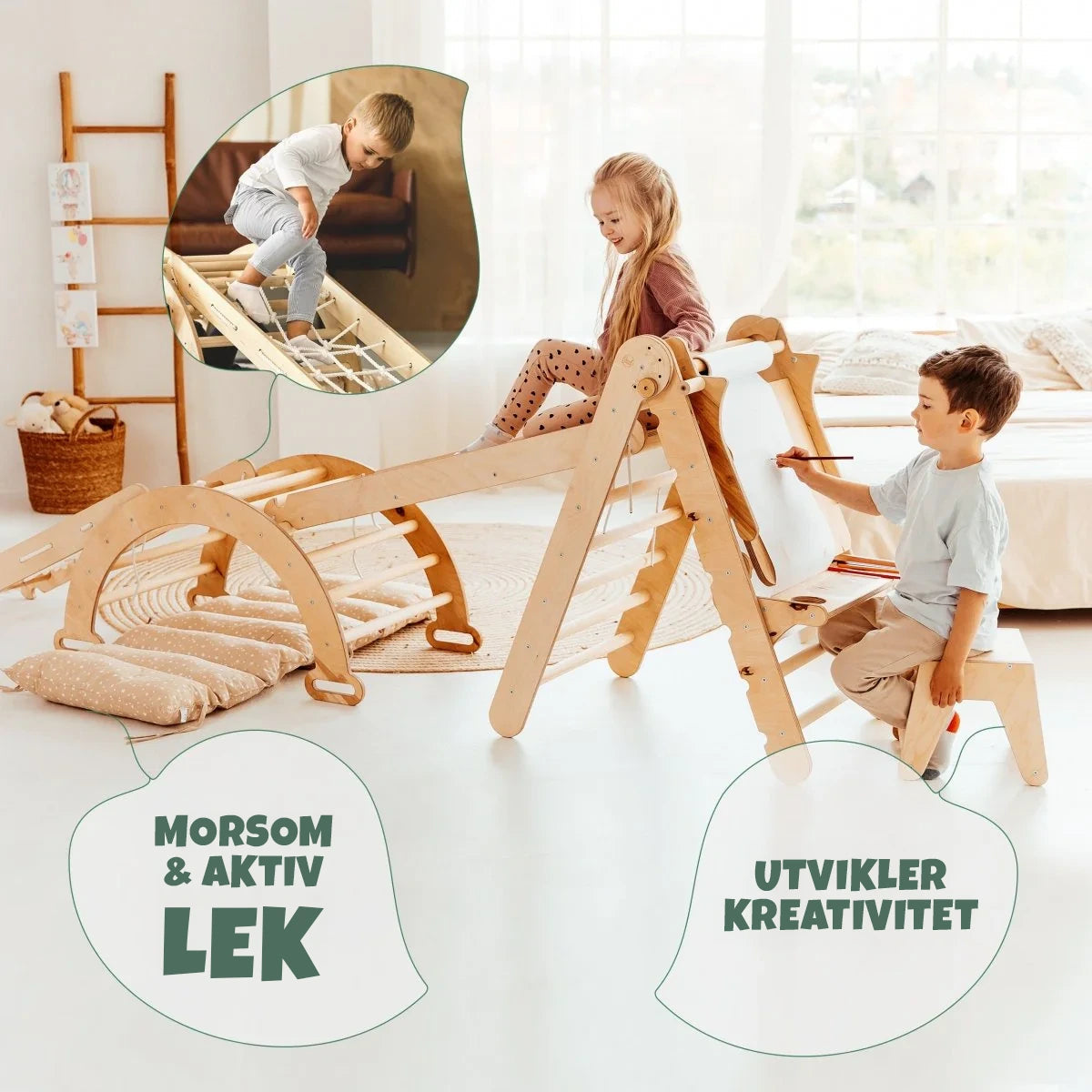 Klatrenett og trekantstige i Montessori sett – koordinasjon og grepstyrke for barn