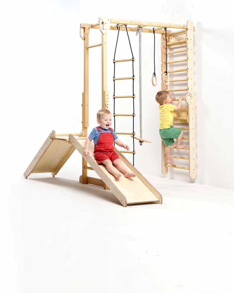 7 i 1 jungelpark ribbevegg klatrestige sklie innendors for barn