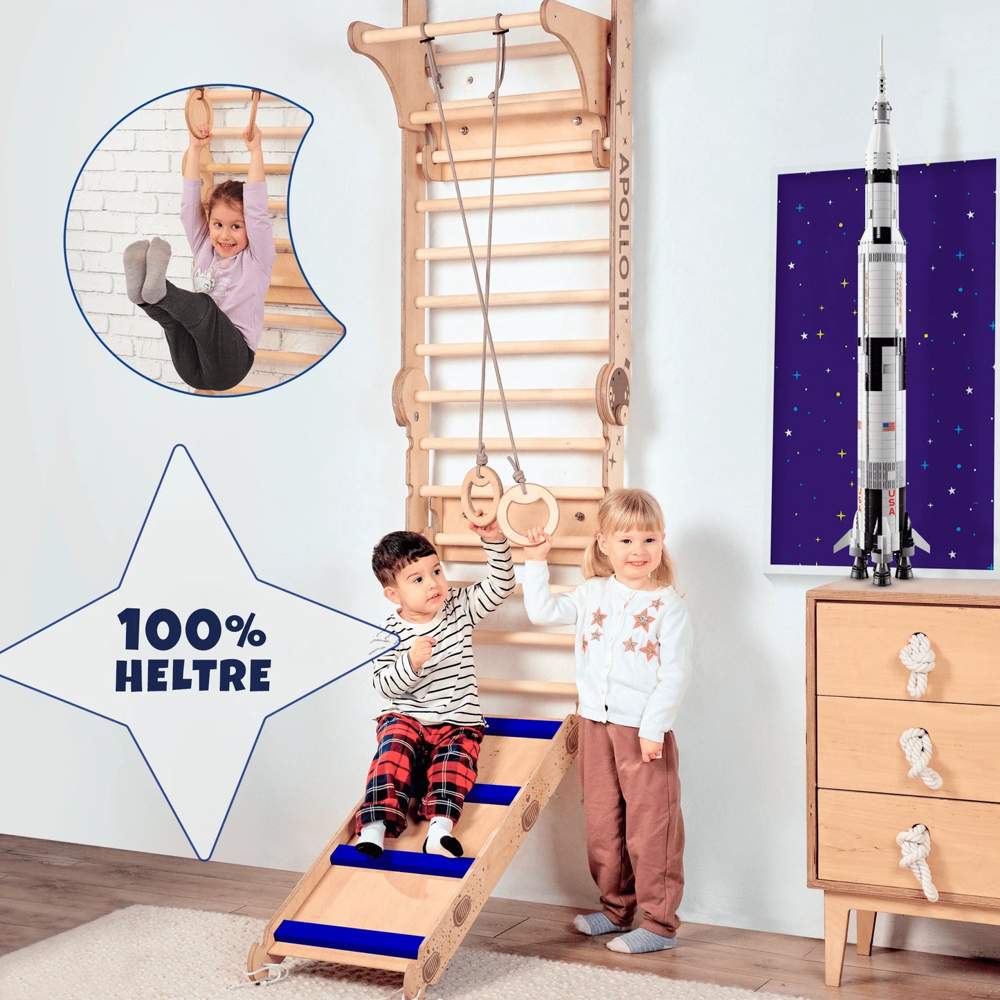 8-i-1 Apollo klatrevegg med huske og sklie