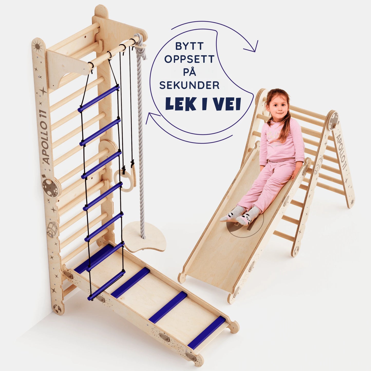 8-i-1 Apollo klatrevegg med huske og sklie