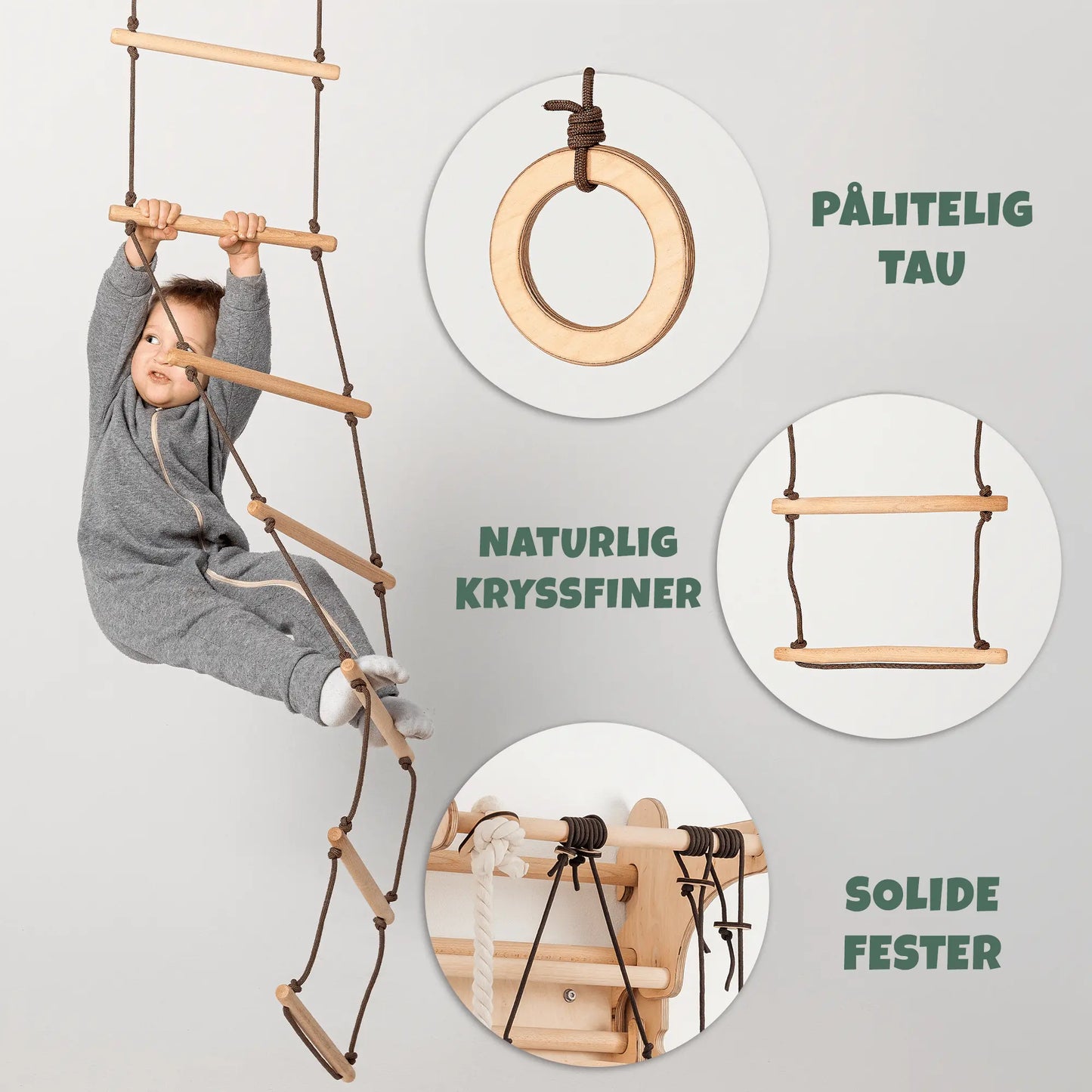 3-i-1 Klatre- og huskesett – Tallerkenhuske, turnringer og taustige