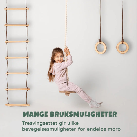 3-i-1 Klatre- og huskesett – Tallerkenhuske, turnringer og taustige