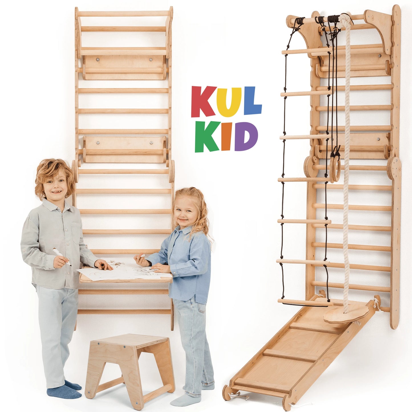 8-i-1 Klatrevegg for innendørs bruk – Beige