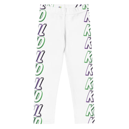 Hvite KUL KID leggings med grønn Smash-stripe-design på sidene.