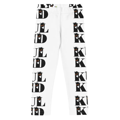 Hvite KUL KID leggings med svart Spooky-stripe-design langs bena.